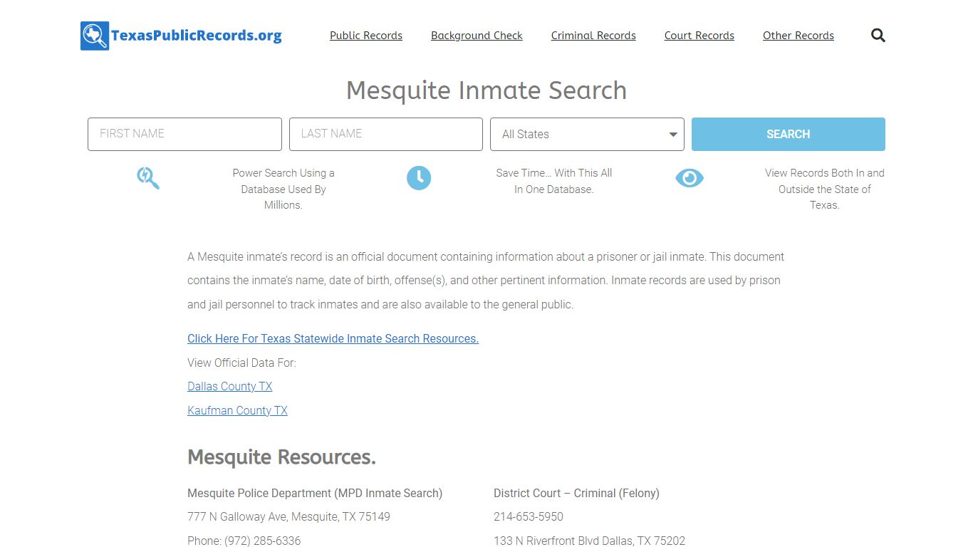 Mesquite Inmate Search - MPD Current & Past Jail Records