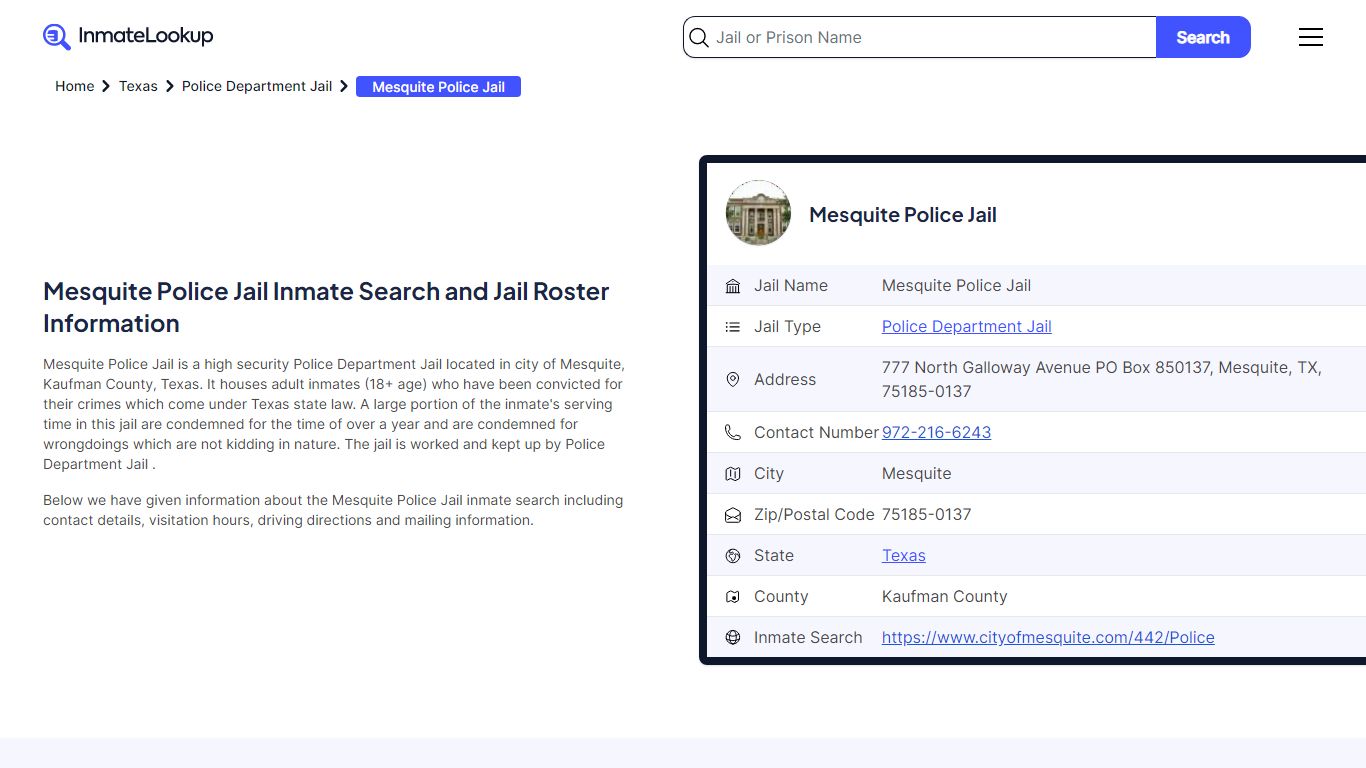 Mesquite Police Jail Inmate Search - Mesquite Texas - Inmate Lookup